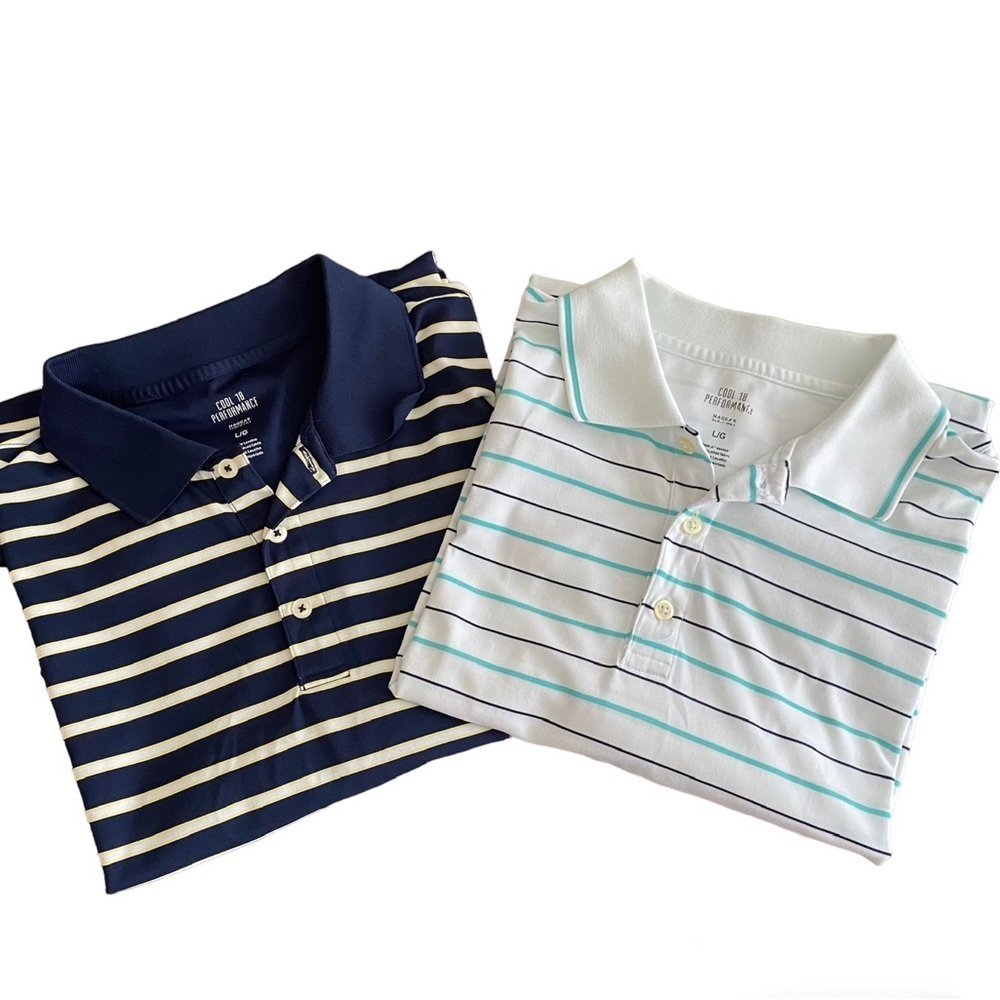 Haggar Cool Performance Striped Golf Polos 2 pc Set Size Large
